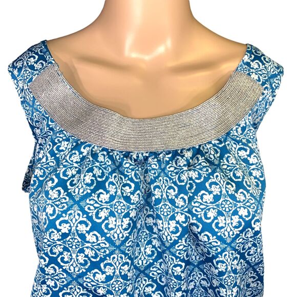 GAP Womens Blouse Top Silver Collared Sleeveless Pullover Teal White Medium - Picture 2 of 12